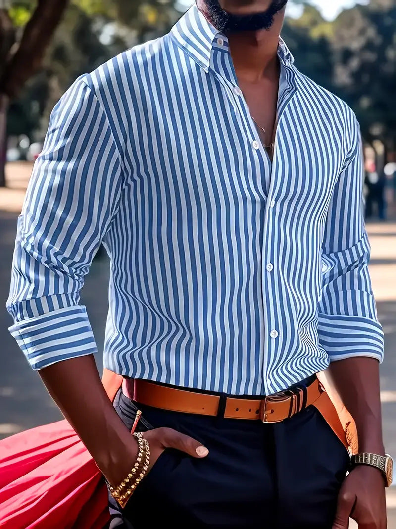 Men’s Stripe Printed Long Sleeve Shirt