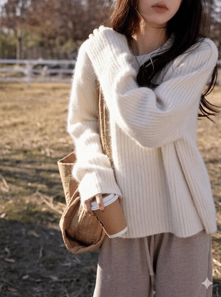 Women’s Luxury 100% Cashmere Crewneck Sweater  Soft Oversized Knitwear  Autumn Essential Warm Wool Base Layer Top