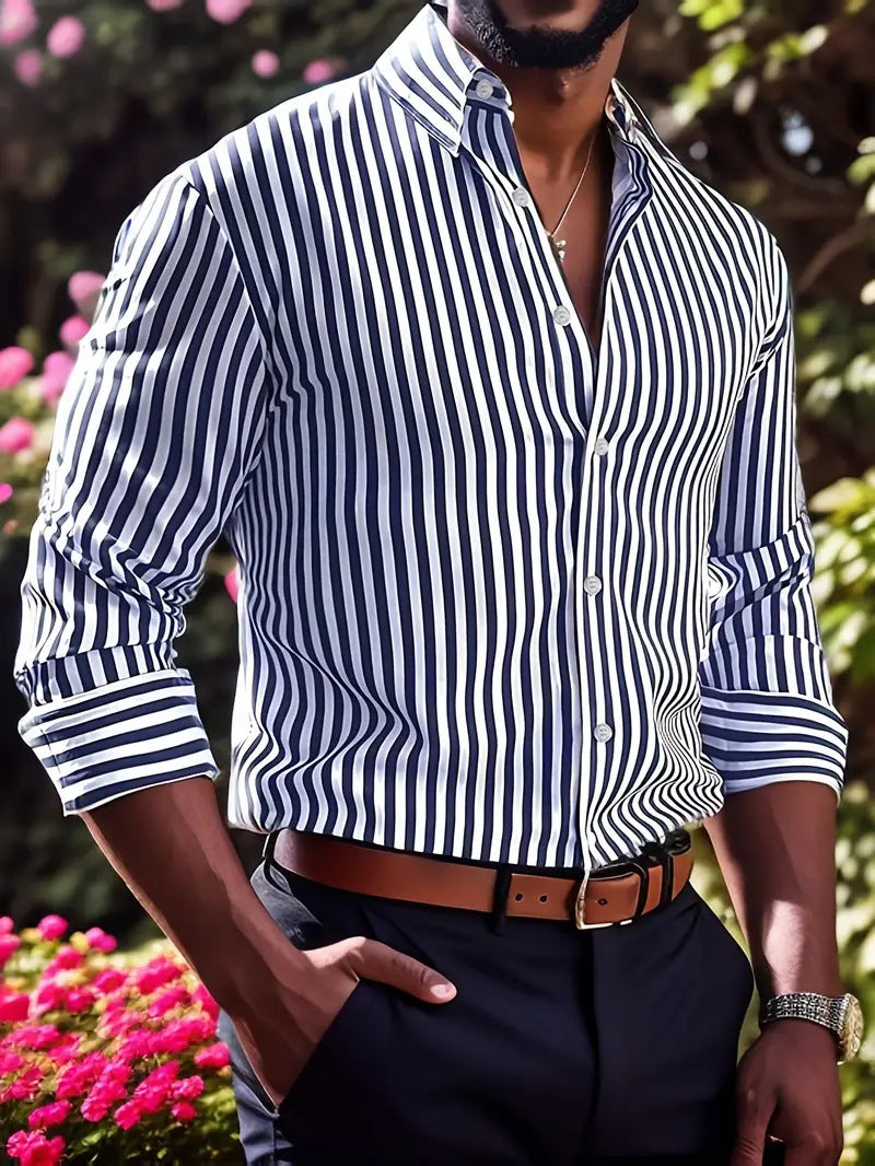 Men’s Stripe Printed Long Sleeve Shirt
