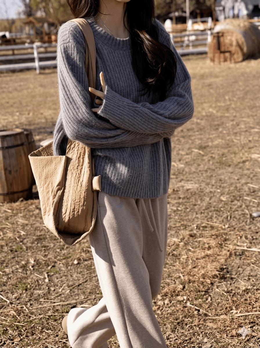 Women’s Luxury 100% Cashmere Crewneck Sweater  Soft Oversized Knitwear  Autumn Essential Warm Wool Base Layer Top