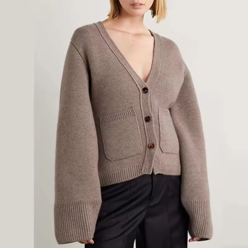 Luxury Designer V Neck Button Cashmere Knitwear 100% Cashmere Cardigan Sweater Women