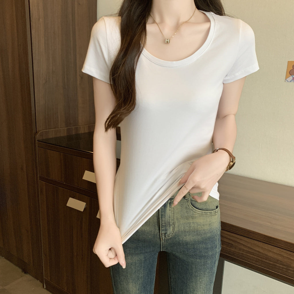 High Quality Short Sleeve Solid Color Short Sleeved T-Shirt for Women