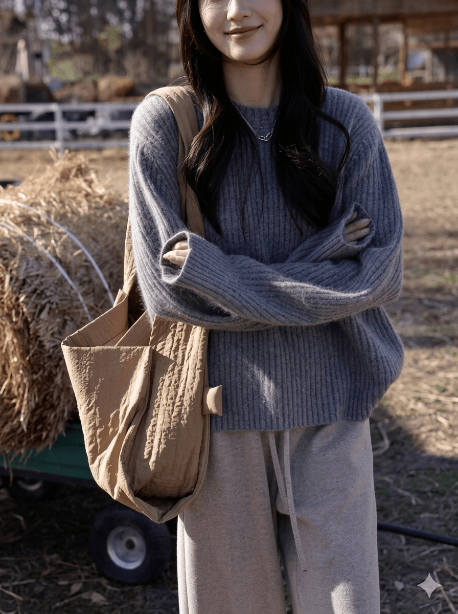 Women’s Luxury 100% Cashmere Crewneck Sweater  Soft Oversized Knitwear  Autumn Essential Warm Wool Base Layer Top