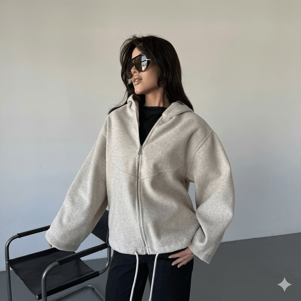 2026 New Women's Cropped Hooded Jacket  Casual Solid Loose Fit Zip Up Coat with Pockets | Fashion Streetwear & Commuter Outerwear