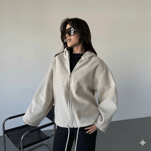 2026 New Women's Cropped Hooded Jacket  Casual Solid Loose Fit Zip Up Coat with Pockets | Fashion Streetwear & Commuter Outerwear