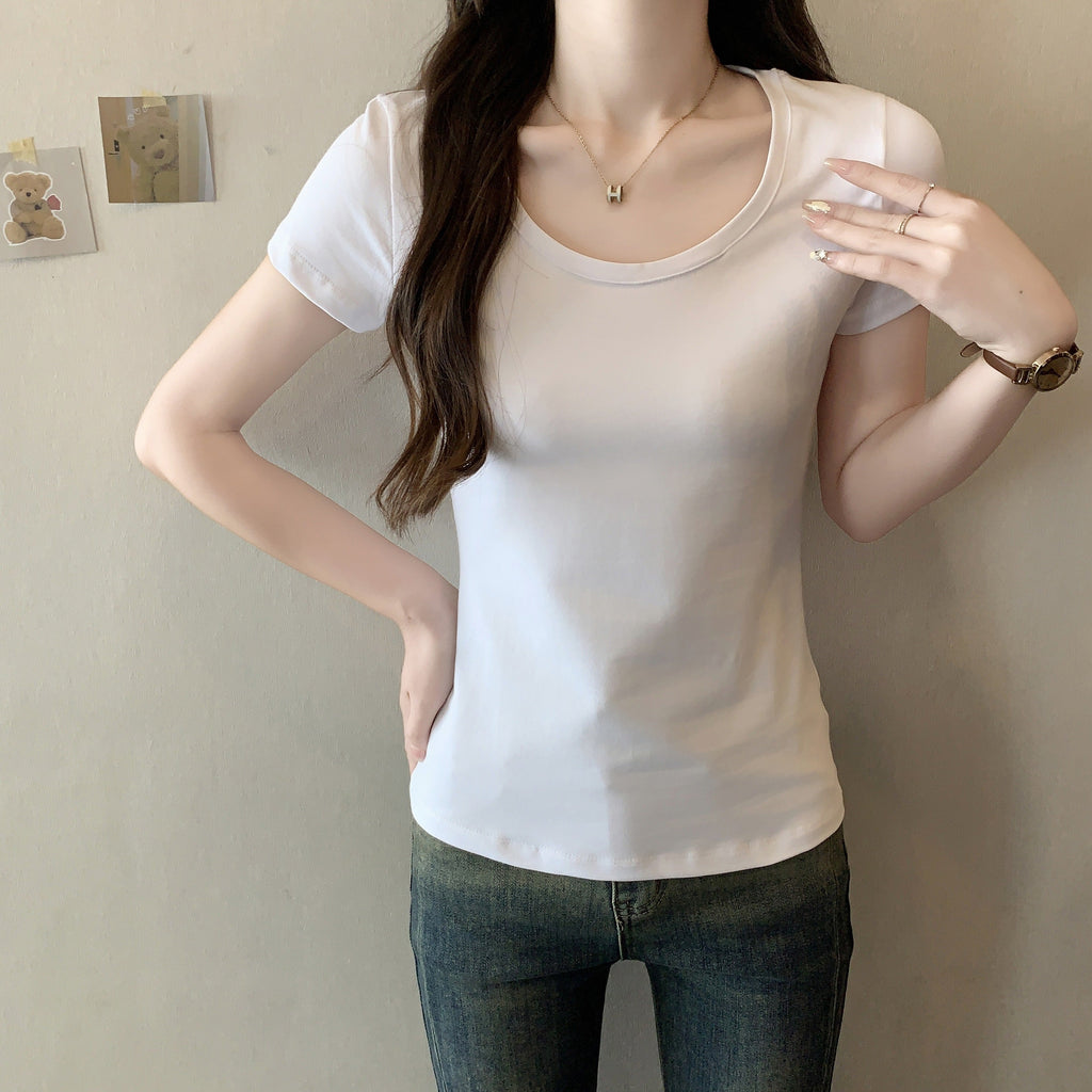 High Quality Short Sleeve Solid Color Short Sleeved T-Shirt for Women