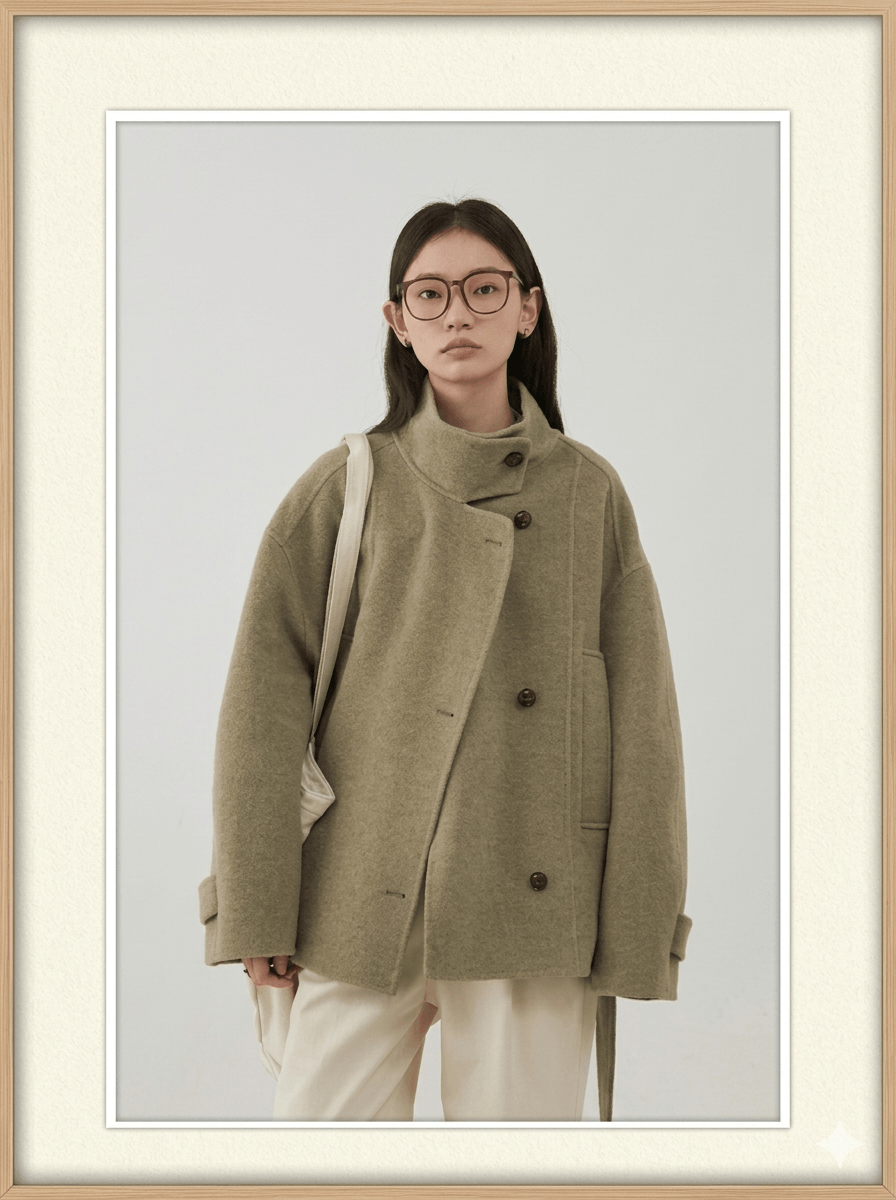 Premium Double-Faced Wool Blend Coat – Handmade Korean Style Loose Overcoat with Waist-Defining Belt | Elegant Winter Essential
