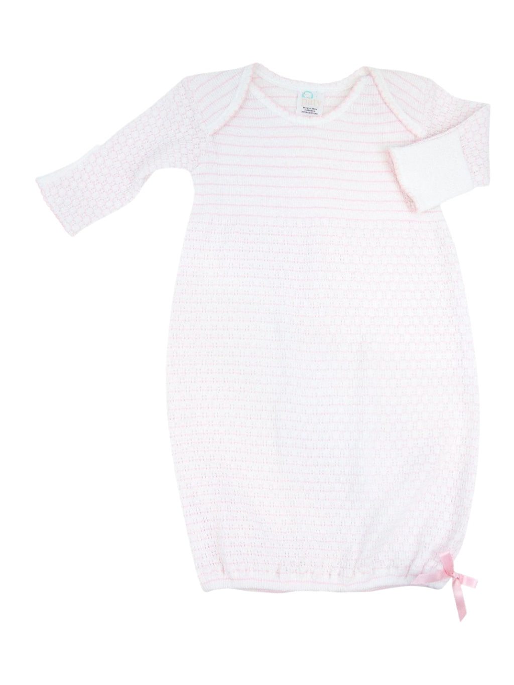 Paty Knit Overlap Shoulder Pinstripe Gown with Bow