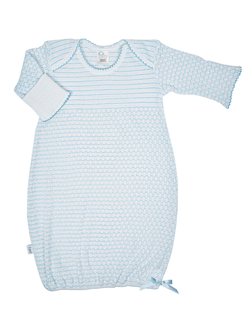 Paty Knit Overlap Shoulder Pinstripe Gown with Bow