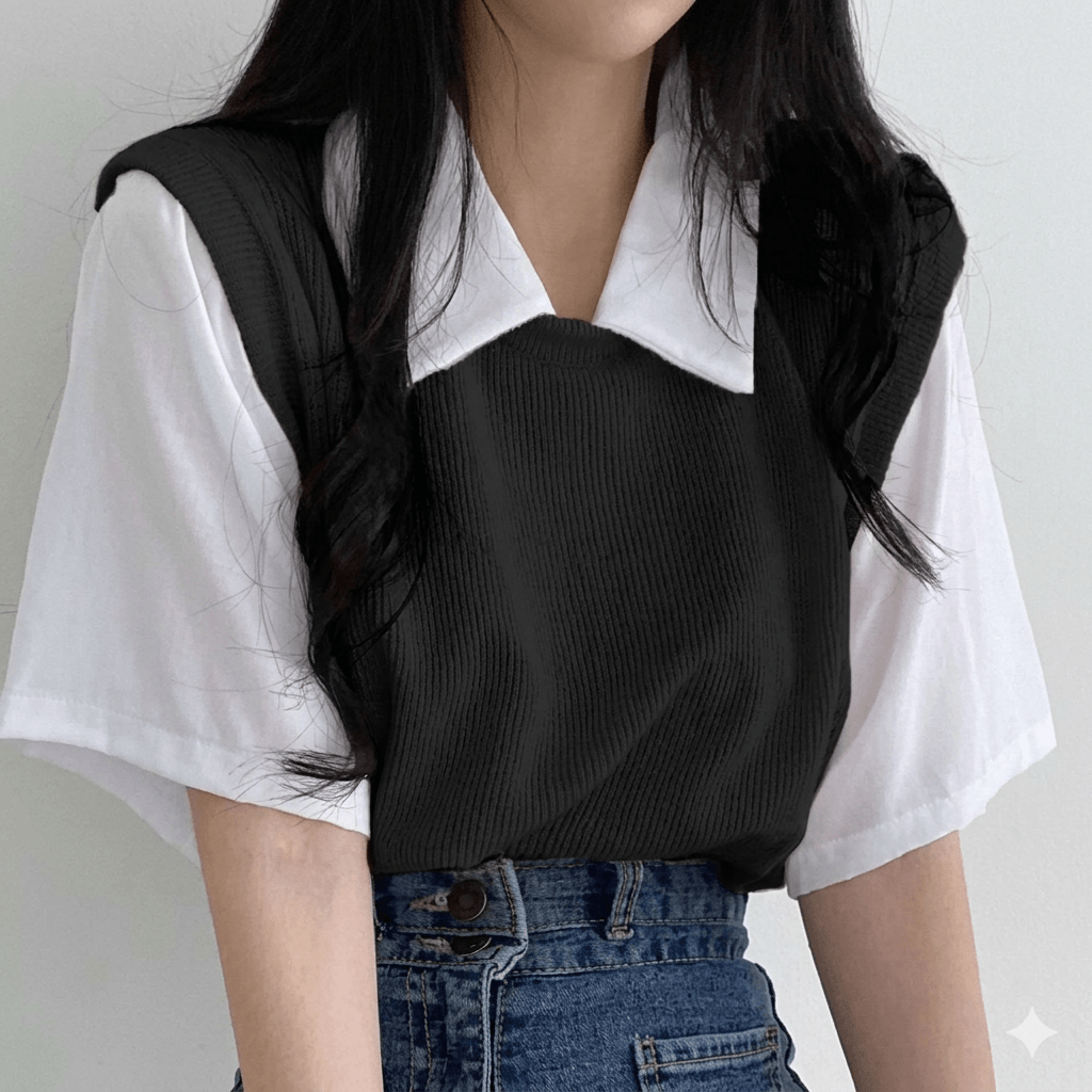 Women's Summer Preppy Style Layered Polo Shirt Color Block Short Sleeve T-Shirt Korean Style Loose & Versatile Blouse