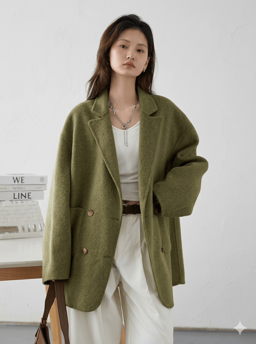 Double-Sided Wool Blend Coat – Retro Double-Breasted Long Jacket  Women’s 2026 Autumn Winter Loose Casual Overcoat