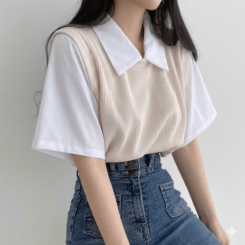 Women's Summer Preppy Style Layered Polo Shirt Color Block Short Sleeve T-Shirt Korean Style Loose & Versatile Blouse