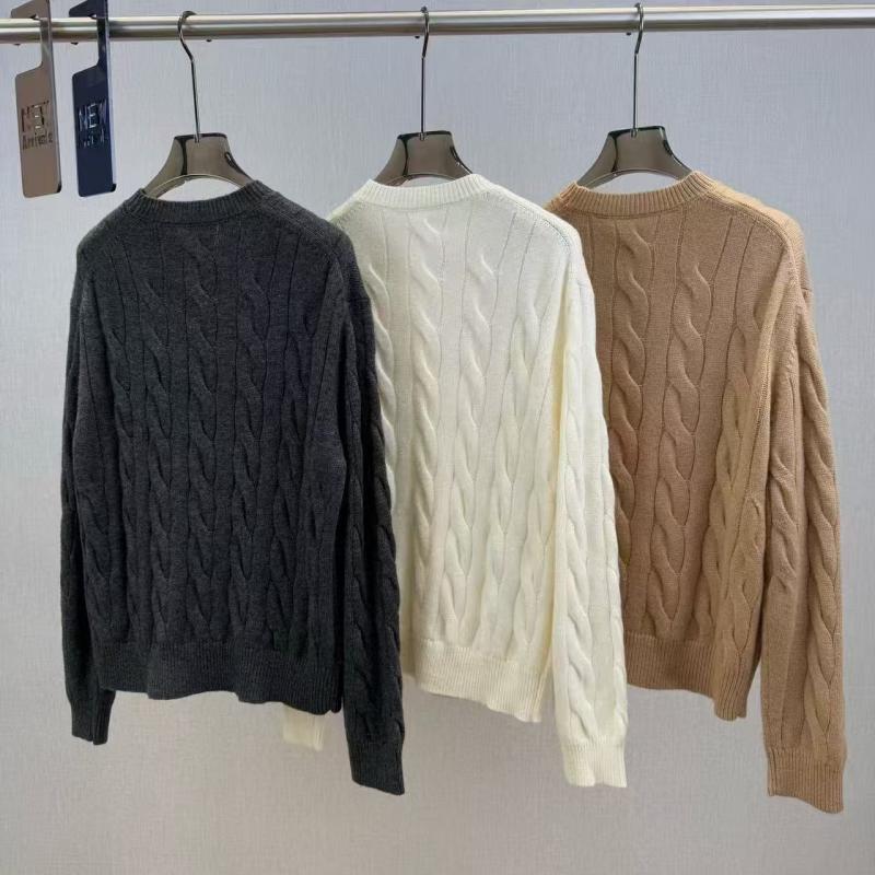 Women's New Round-neck Twisted Long-sleeve Knitted Sweater, Solid Color Fashion Wool Pullover with Horse Brand Embroidery