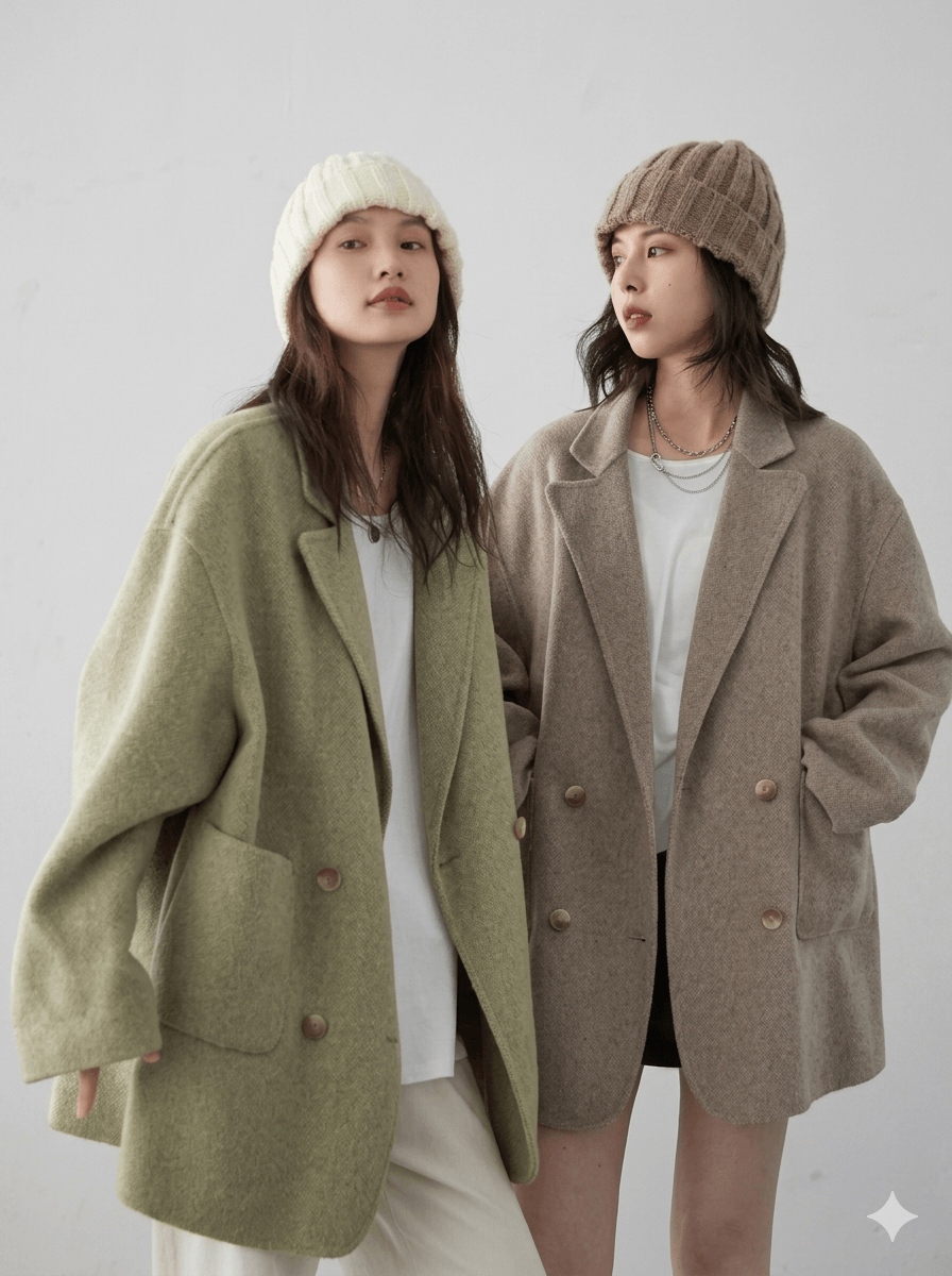 Double-Sided Wool Blend Coat – Retro Double-Breasted Long Jacket  Women’s 2026 Autumn Winter Loose Casual Overcoat