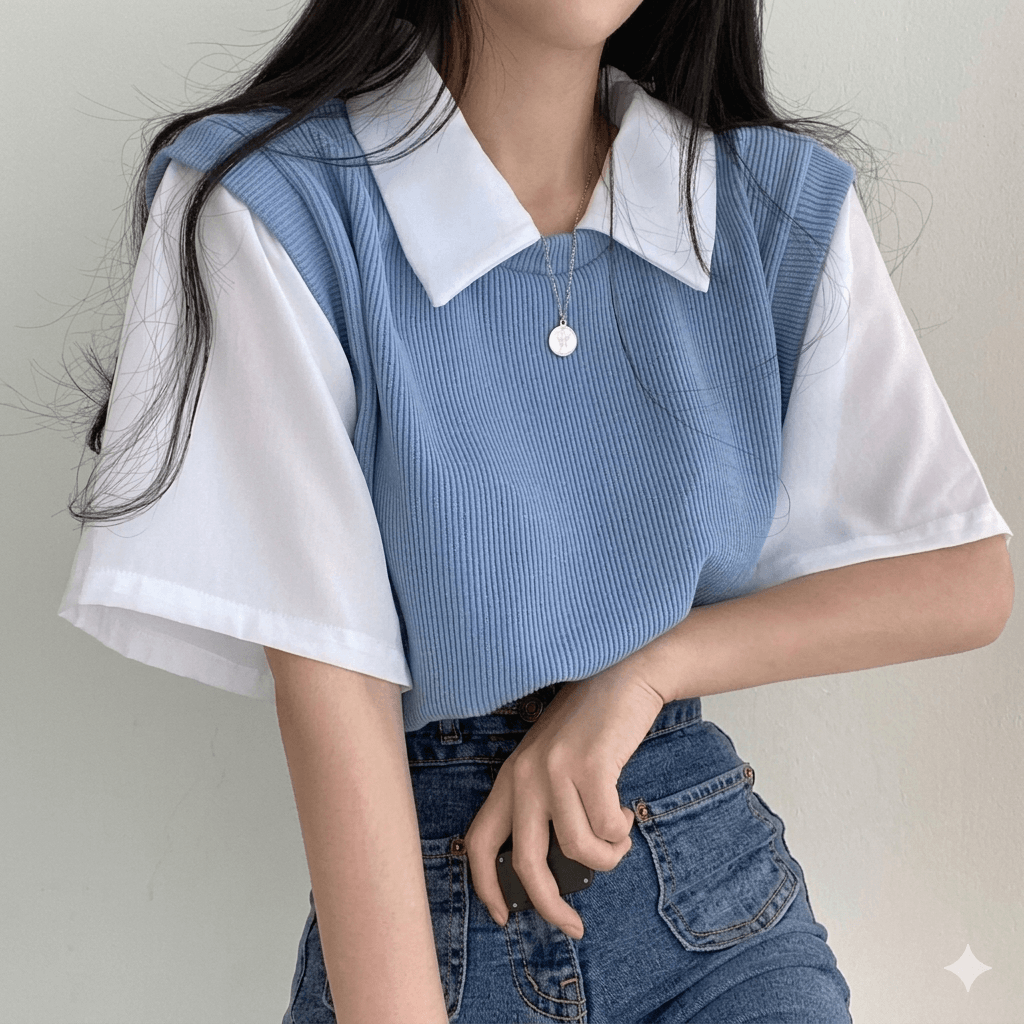 Women's Summer Preppy Style Layered Polo Shirt Color Block Short Sleeve T-Shirt Korean Style Loose & Versatile Blouse