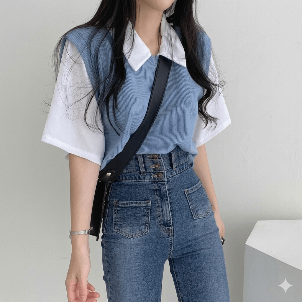Women's Summer Preppy Style Layered Polo Shirt Color Block Short Sleeve T-Shirt Korean Style Loose & Versatile Blouse