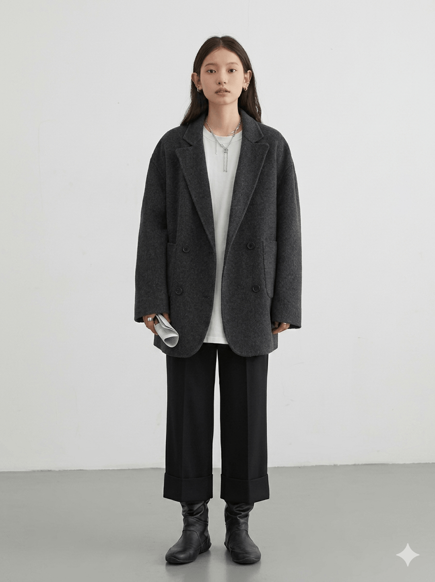 Double-Sided Wool Blend Coat – Retro Double-Breasted Long Jacket  Women’s 2026 Autumn Winter Loose Casual Overcoat