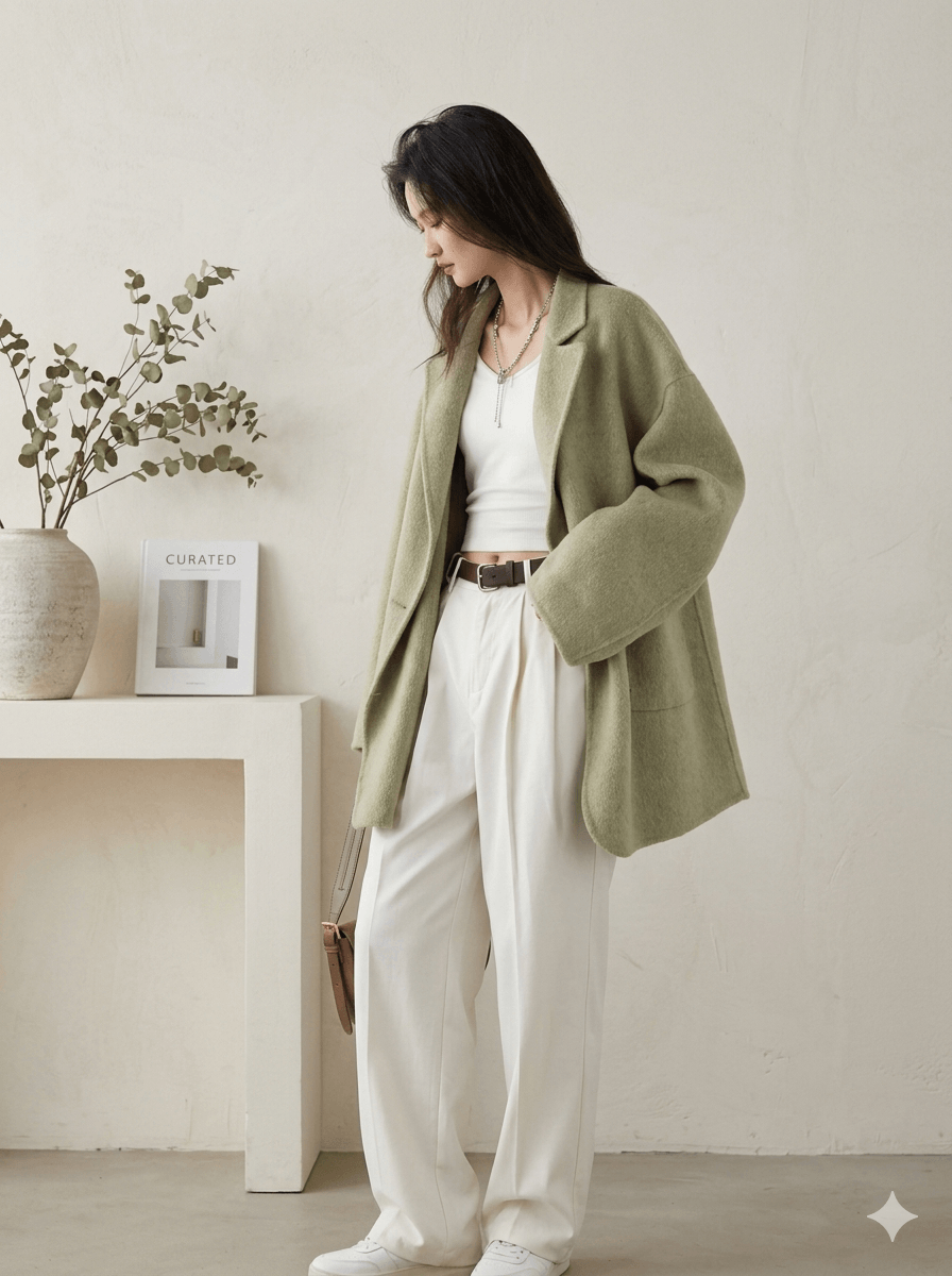Double-Sided Wool Blend Coat – Retro Double-Breasted Long Jacket  Women’s 2026 Autumn Winter Loose Casual Overcoat