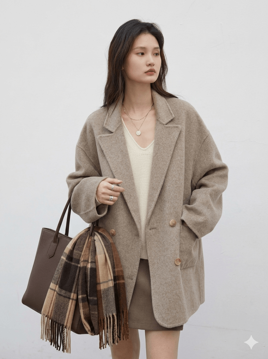 Double-Sided Wool Blend Coat – Retro Double-Breasted Long Jacket  Women’s 2026 Autumn Winter Loose Casual Overcoat