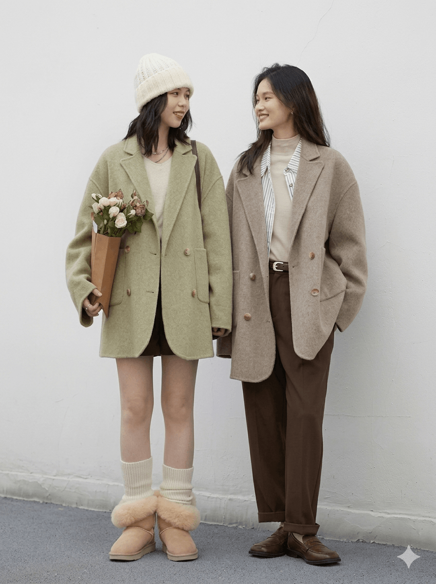 Double-Sided Wool Blend Coat – Retro Double-Breasted Long Jacket  Women’s 2026 Autumn Winter Loose Casual Overcoat