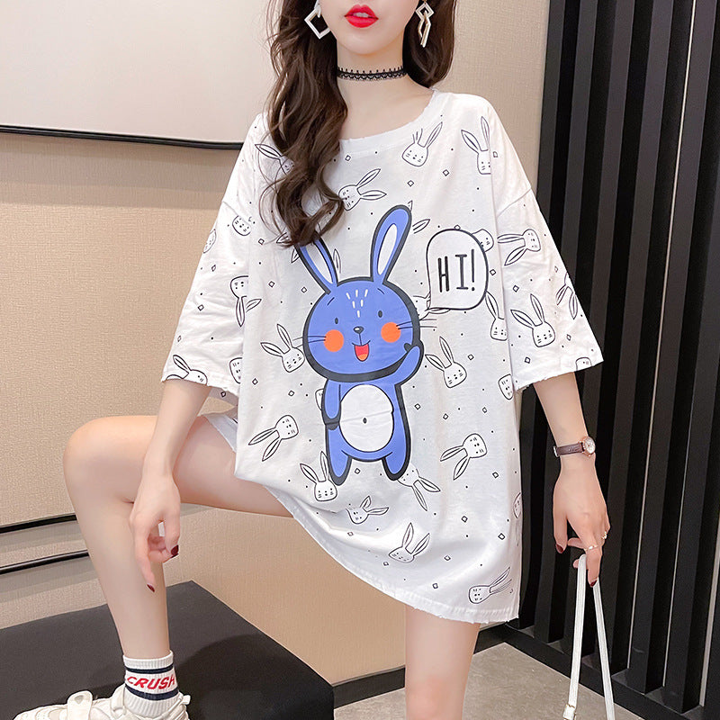 Summer Gradient Short Sleeved WomensT-shirt Printed Border Round Neck Top Women's Clothing