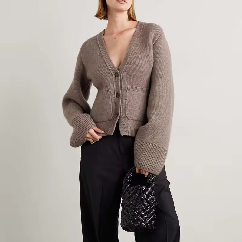 Luxury Designer V Neck Button Cashmere Knitwear 100% Cashmere Cardigan Sweater Women