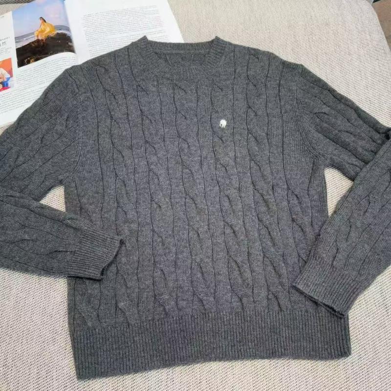 Women's New Round-neck Twisted Long-sleeve Knitted Sweater, Solid Color Fashion Wool Pullover with Horse Brand Embroidery