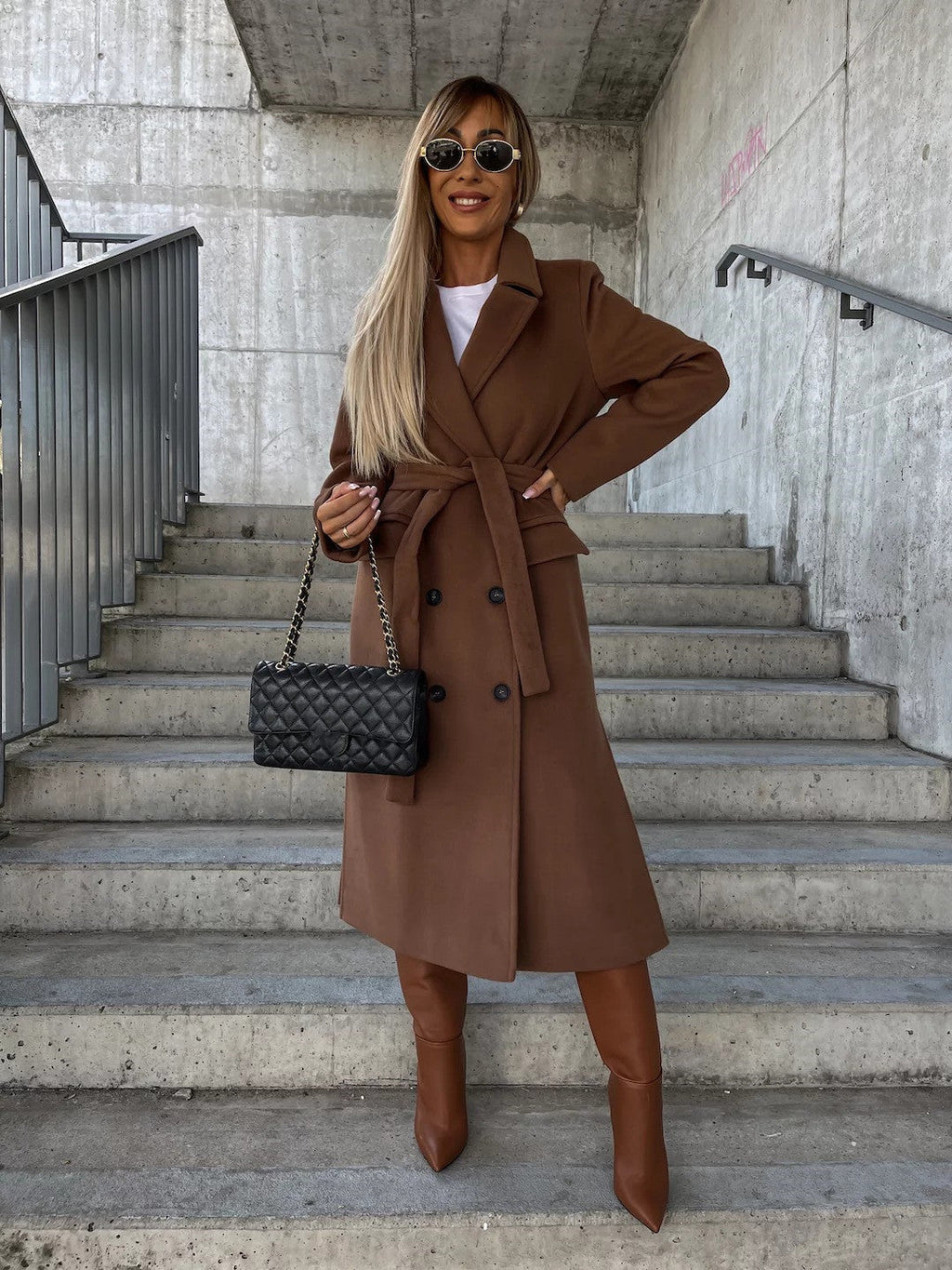 Double-Breasted Lapel Split Jacket with Belt