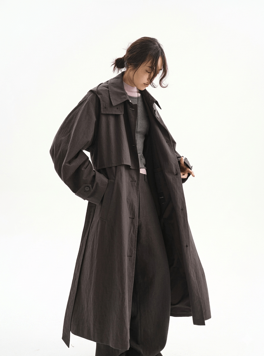 Women’s Mid-Length All-Cotton Trench Coat – Casual Loose Spring 2026 Lightweight Jacket | Breathable Cotton Outerwear