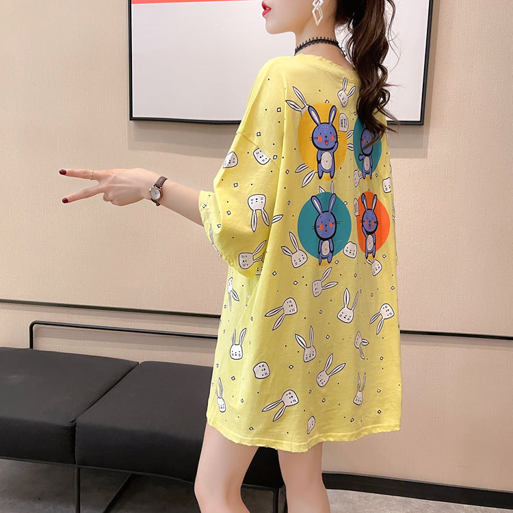 Summer Gradient Short Sleeved WomensT-shirt Printed Border Round Neck Top Women's Clothing