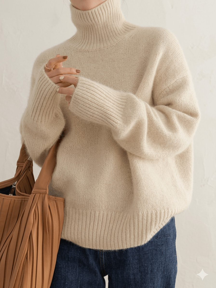 Daily Ritual Premium Thick Cashmere Pullover Women’s Luxury High-Neck Sweater  Loose Knitted Winter Jumper | 2026 Warm Essential