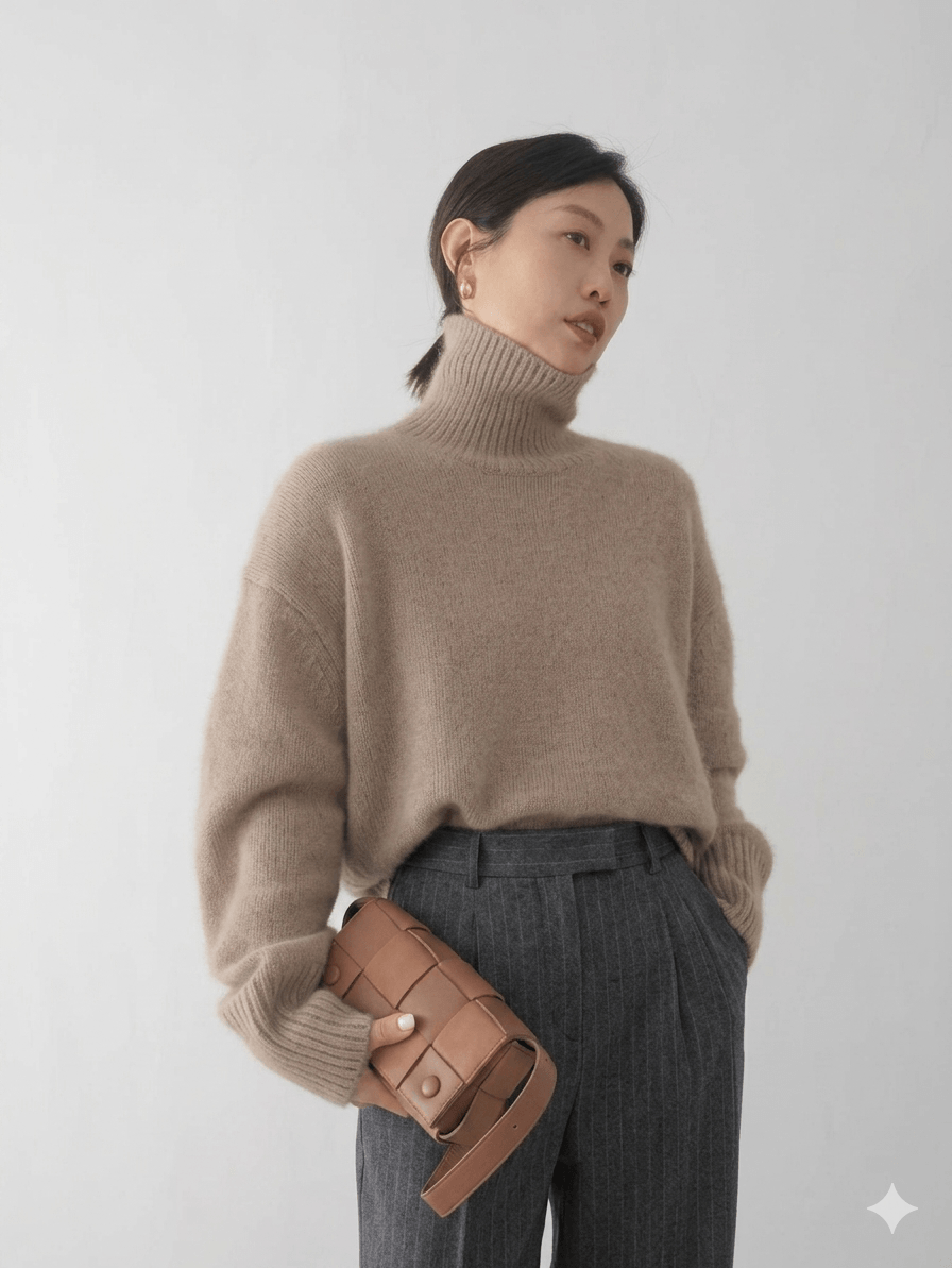 Daily Ritual Premium Thick Cashmere Pullover Women’s Luxury High-Neck Sweater  Loose Knitted Winter Jumper | 2026 Warm Essential
