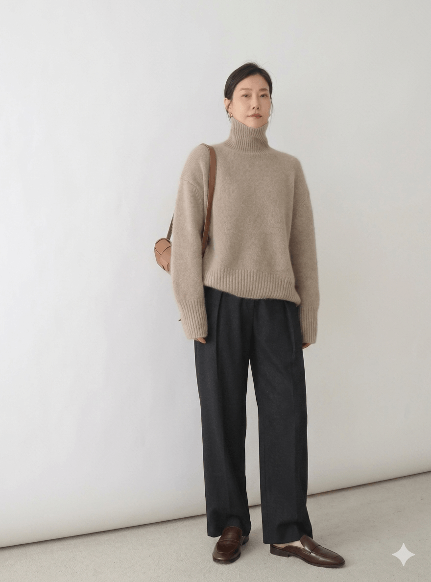 Daily Ritual Premium Thick Cashmere Pullover Women’s Luxury High-Neck Sweater  Loose Knitted Winter Jumper | 2026 Warm Essential