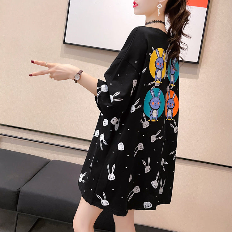 Summer Gradient Short Sleeved WomensT-shirt Printed Border Round Neck Top Women's Clothing