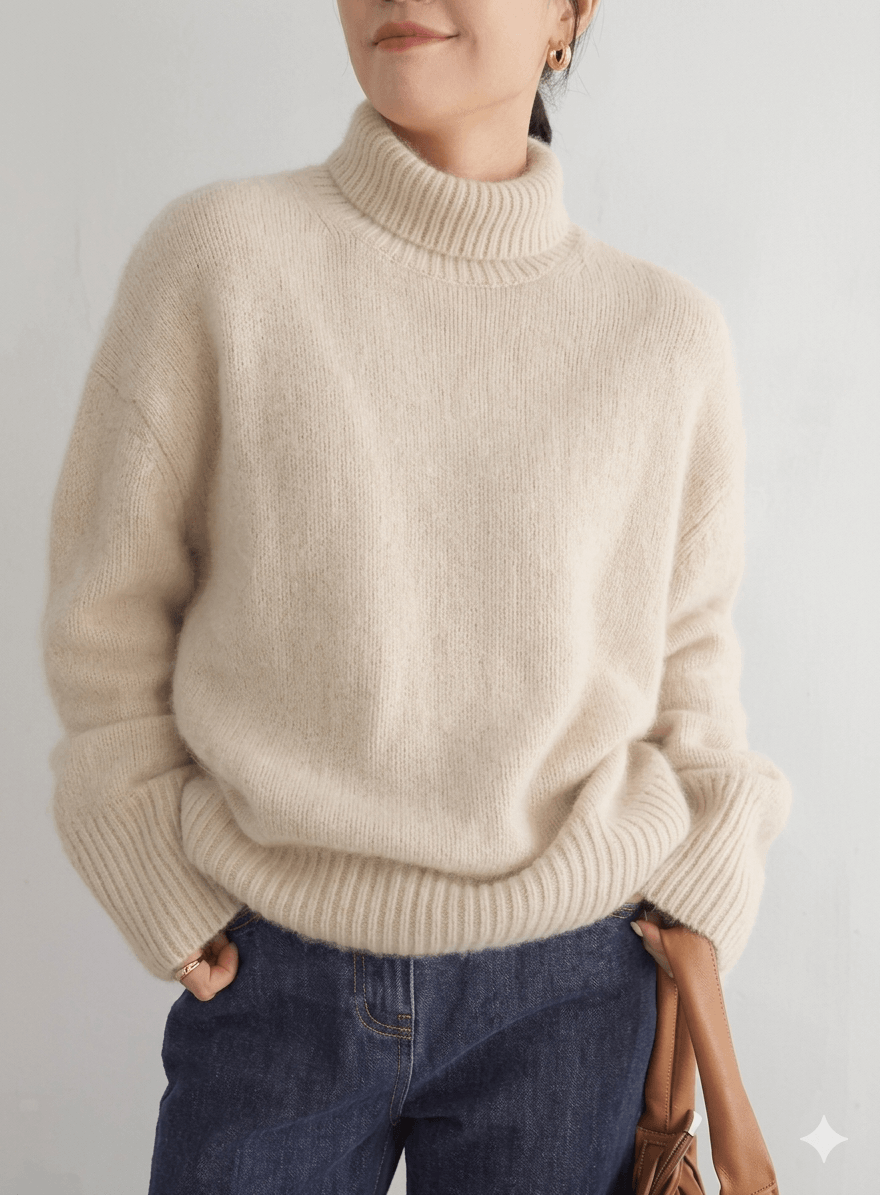 Daily Ritual Premium Thick Cashmere Pullover Women’s Luxury High-Neck Sweater  Loose Knitted Winter Jumper | 2026 Warm Essential