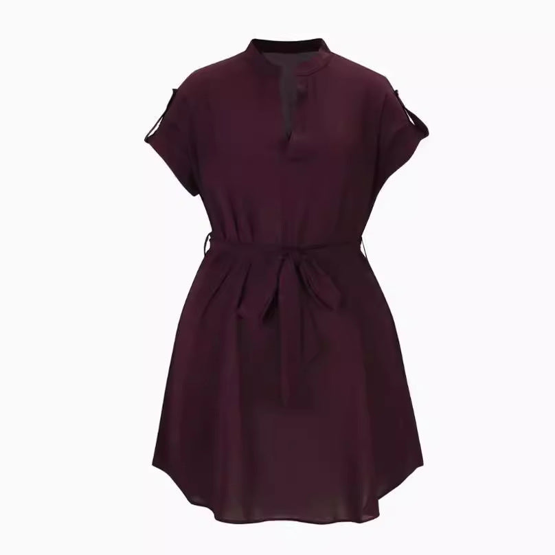 V-Neck Short Sleeve Summer Dress with Belt