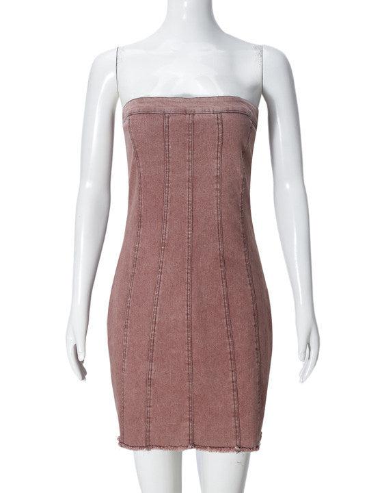 Fashion Backless Tube Denim Dress