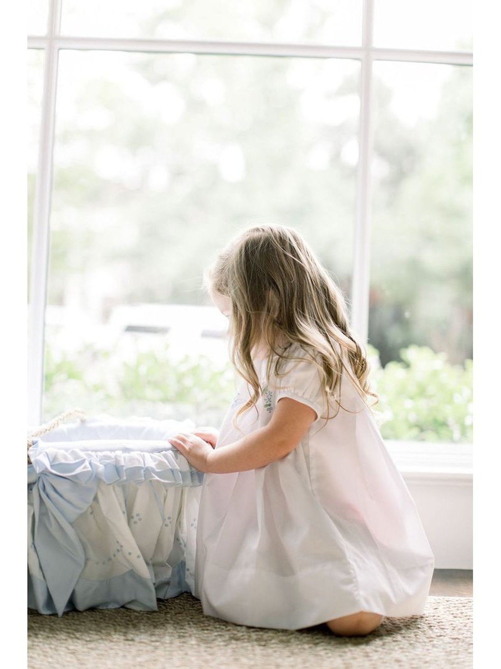 Big Sister Dress, White with Blue