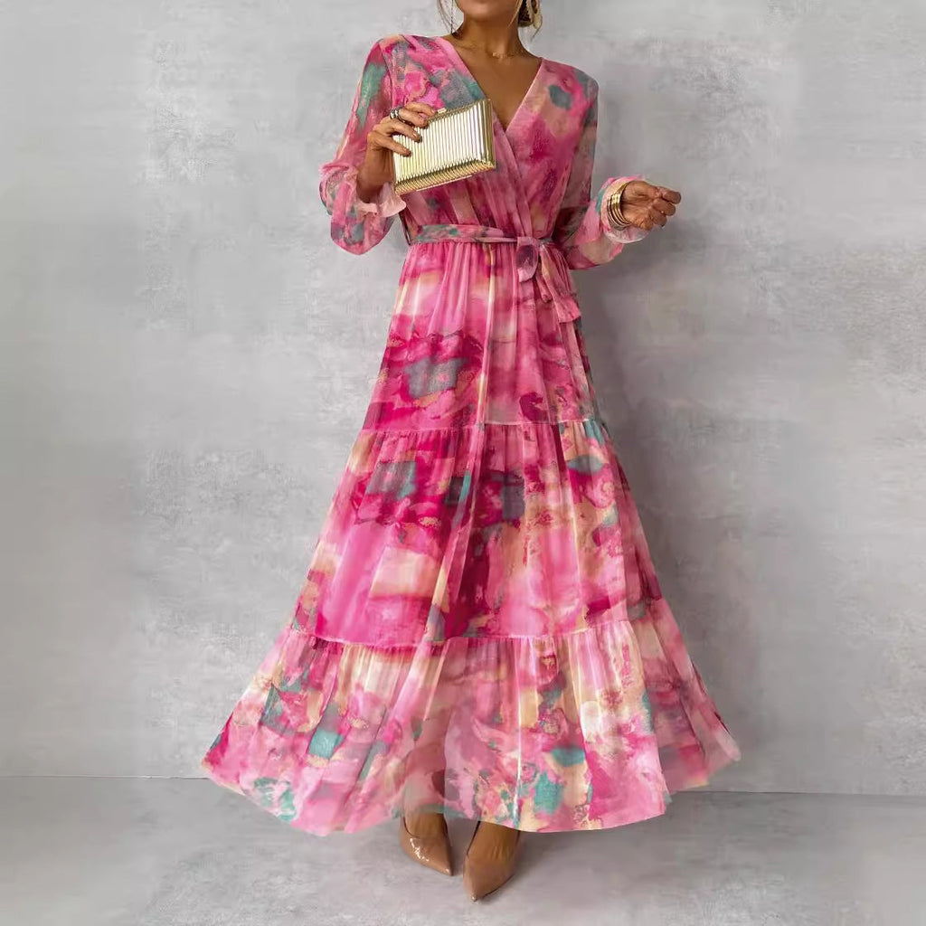 Elegant Long-Sleeved Floral Print Maxi Dress