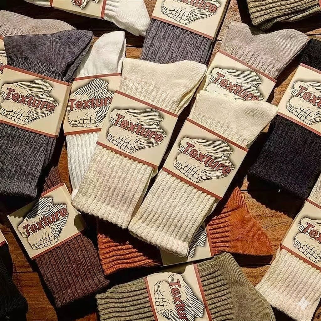 Premium Heavyweight Japanese Cotton Socks - Unisex Retro Solid Color Crew Socks, Soft Ribbed Knitted Casual Socks with Cushioned Towel Sole