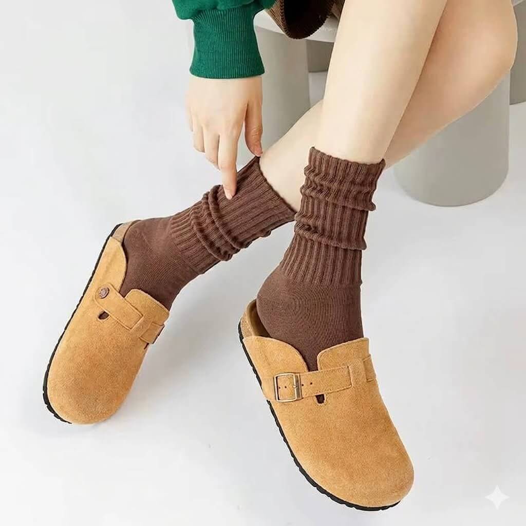 Premium Heavyweight Japanese Cotton Socks - Unisex Retro Solid Color Crew Socks, Soft Ribbed Knitted Casual Socks with Cushioned Towel Sole