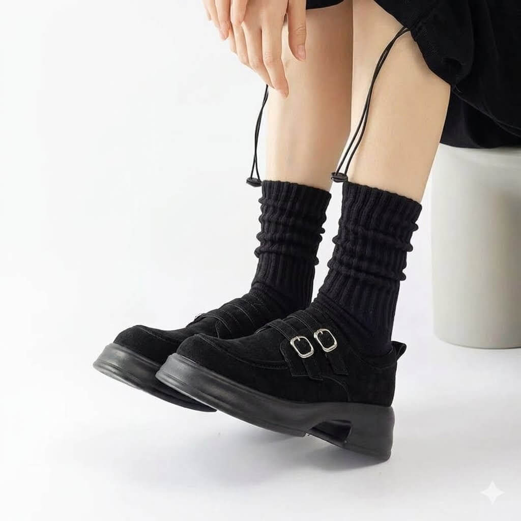 Premium Heavyweight Japanese Cotton Socks - Unisex Retro Solid Color Crew Socks, Soft Ribbed Knitted Casual Socks with Cushioned Towel Sole