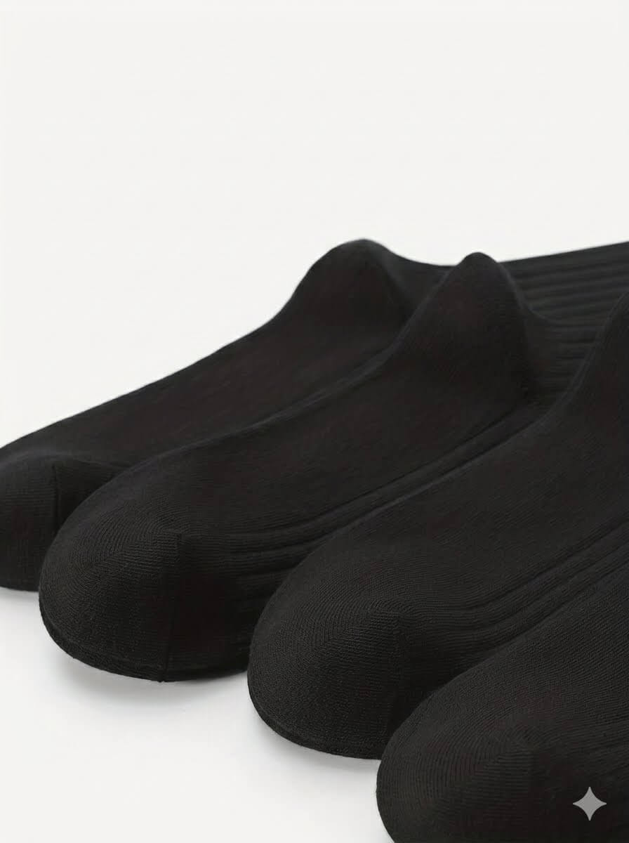 6 Pairs Men's Premium Crew Socks - Versatile Solid Black Business Dress Socks, Breathable Ribbed Knit All-Season Middle Calf Socks