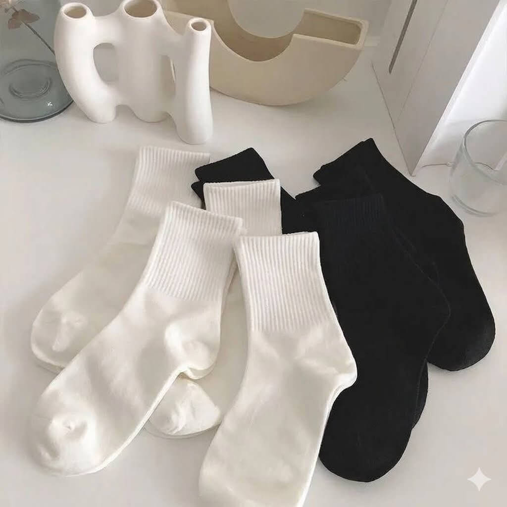 Unisex Premium Cotton Sports Crew Socks | High-Elastic Moisture-Wicking Running Socks in Black & White