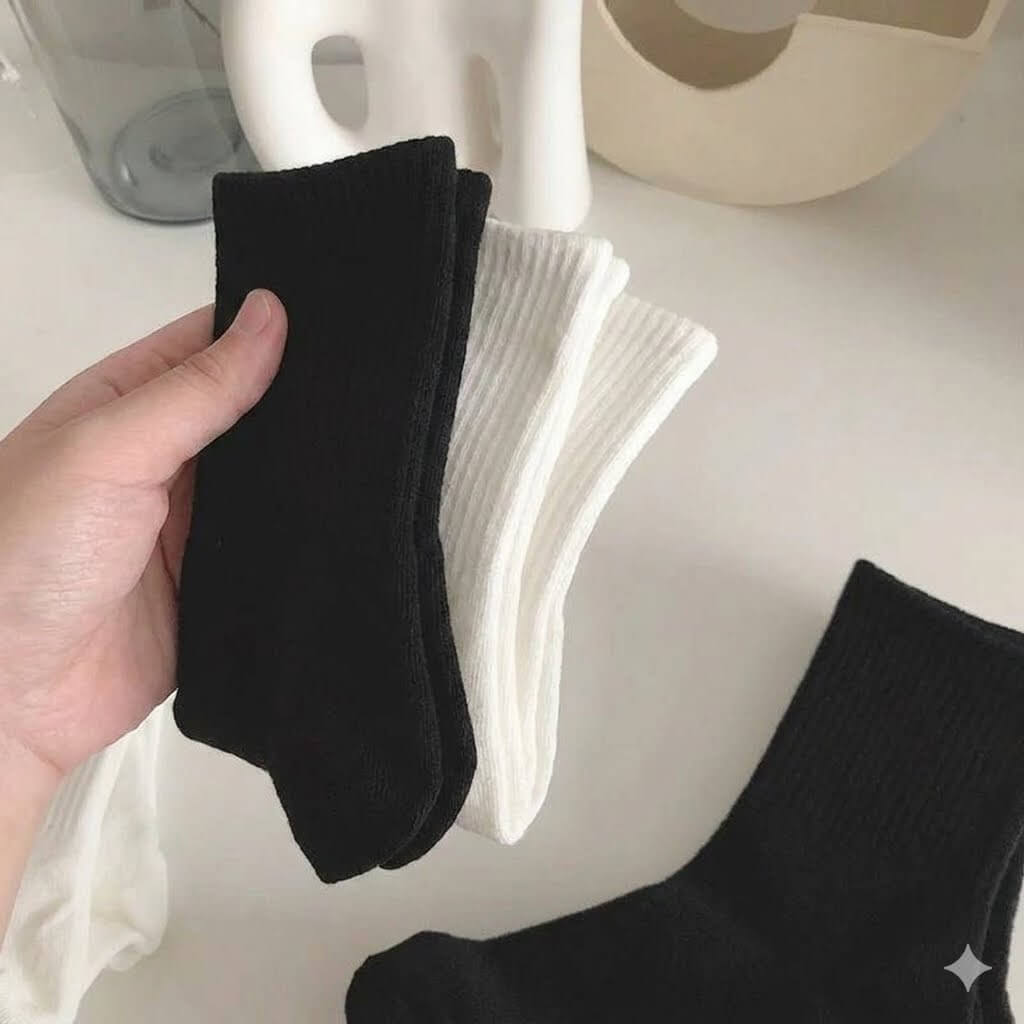 Unisex Premium Cotton Sports Crew Socks | High-Elastic Moisture-Wicking Running Socks in Black & White