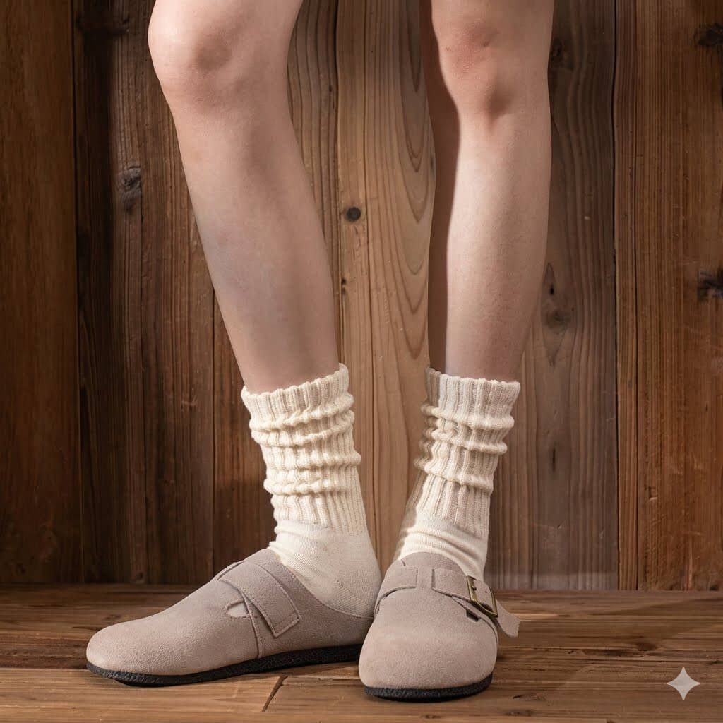 Premium Heavyweight Japanese Cotton Socks - Unisex Retro Solid Color Crew Socks, Soft Ribbed Knitted Casual Socks with Cushioned Towel Sole