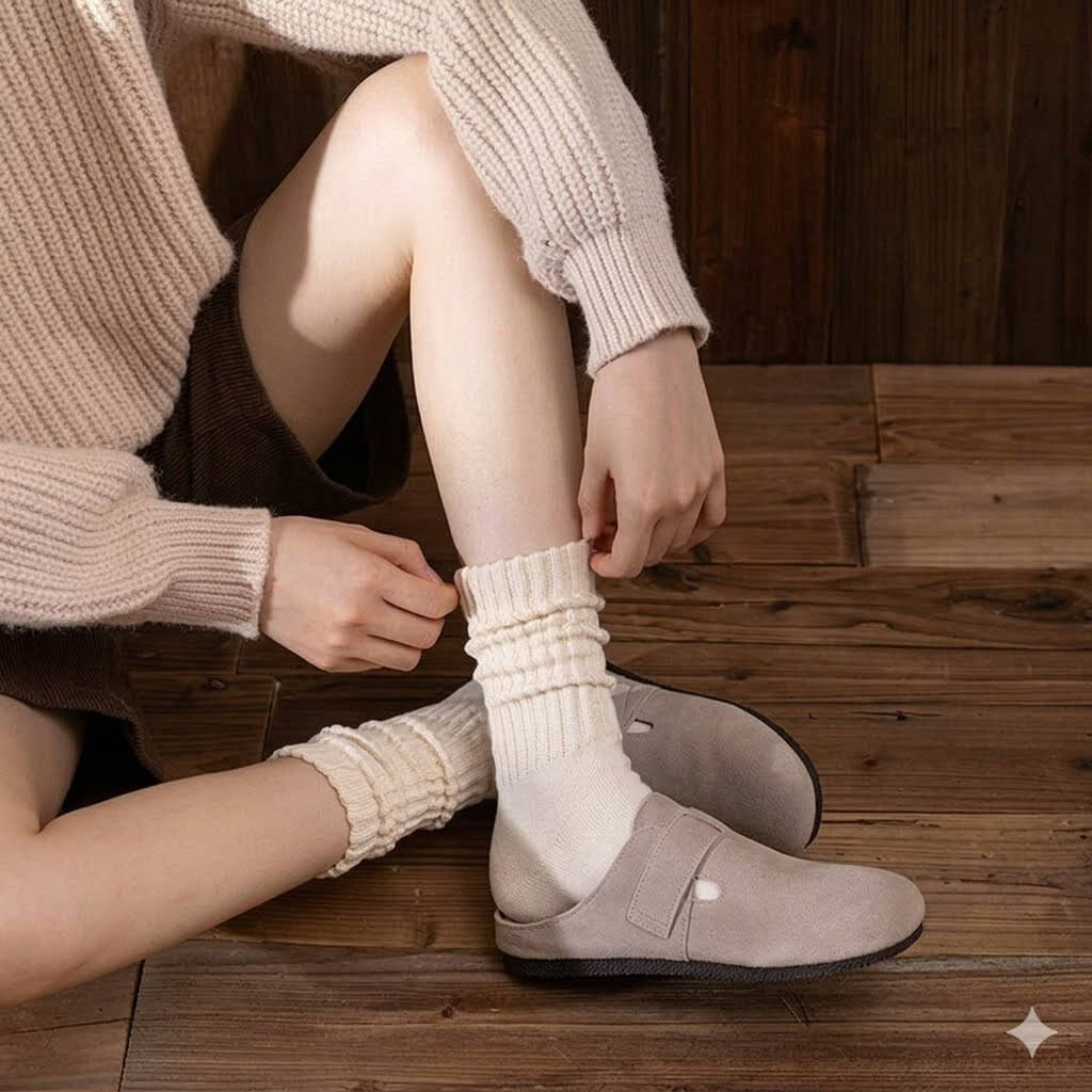 Premium Heavyweight Japanese Cotton Socks - Unisex Retro Solid Color Crew Socks, Soft Ribbed Knitted Casual Socks with Cushioned Towel Sole
